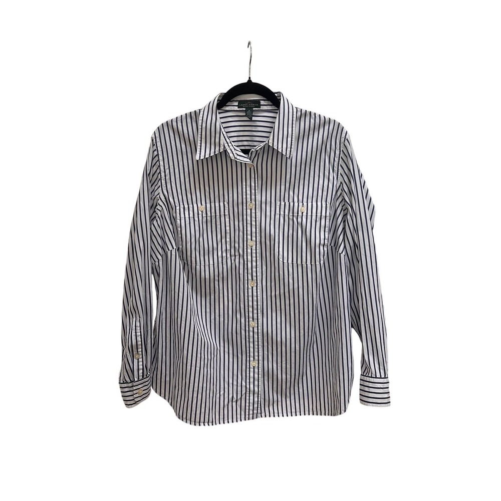 Lauren Jeans Ralph Lauren Striped Button Down Shirt Navy White Women 1X Cotton